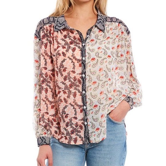 Free People Tops - NWT Free People Dani Multi-color Button Down Paisley Floral Snakeskin Shirt XS